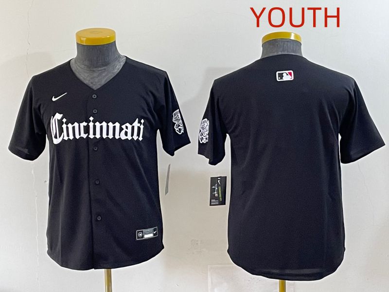 Youth 2025 Cincinnati Reds Blank Black Five generations Joint Name Nike MLB Jersey style 1